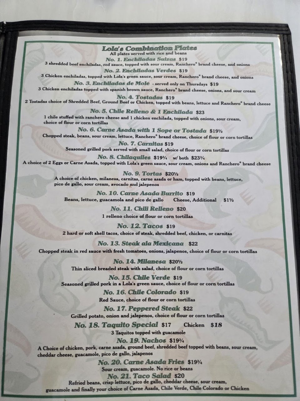 Menu page with sopes and taquitos