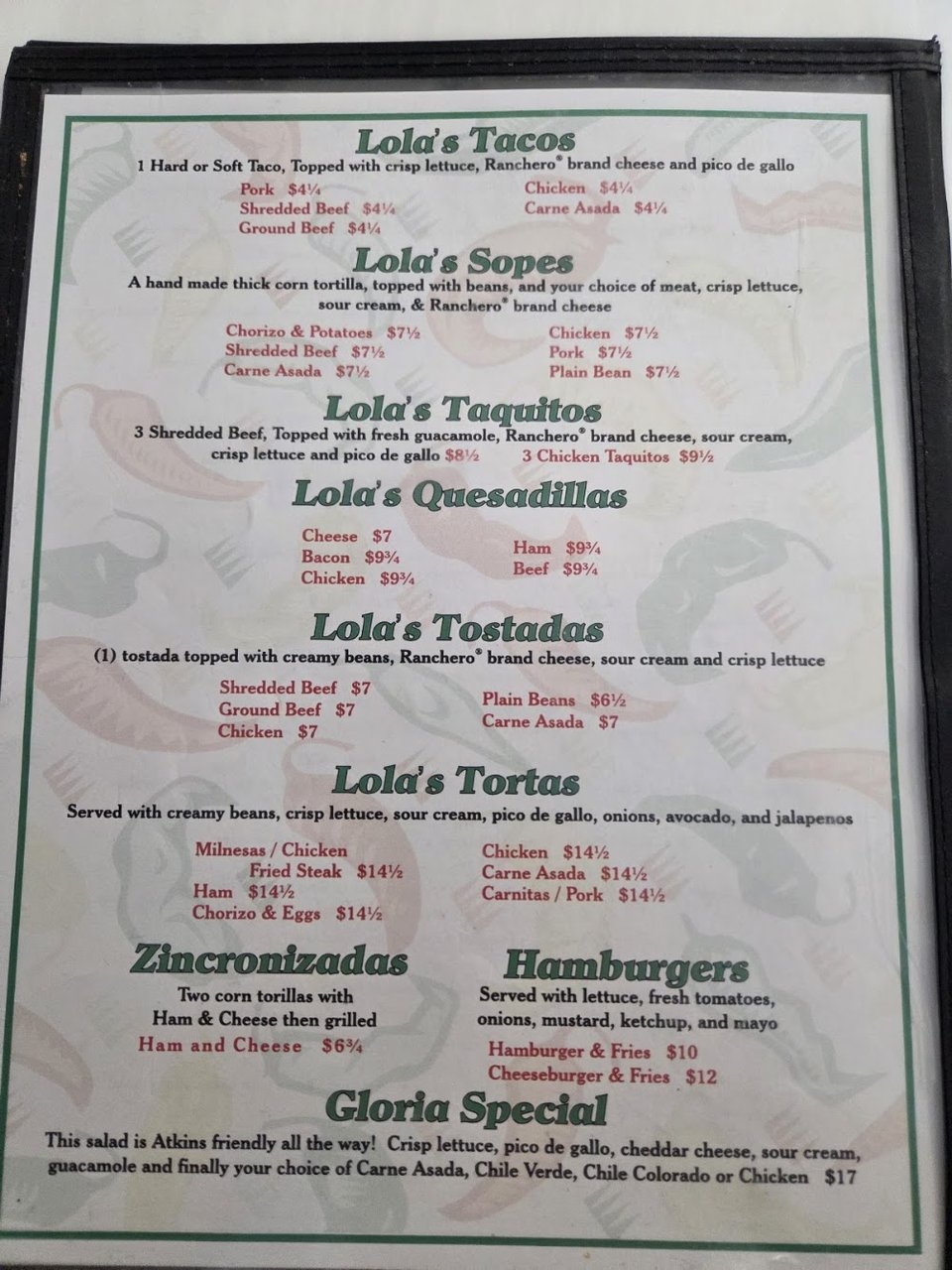 Simple menu layout for Mexican dishes